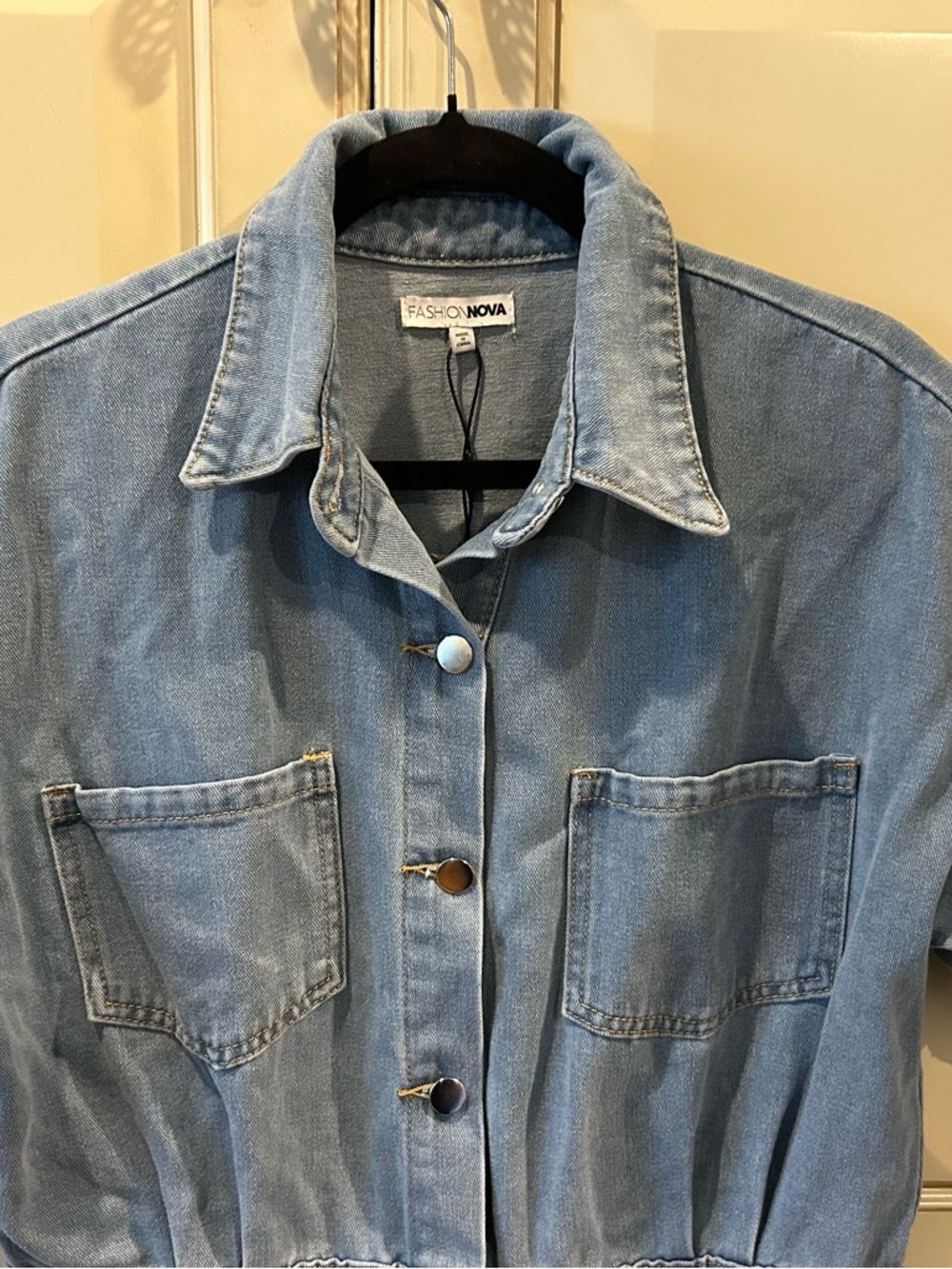 Fashion Nova Light Blue Denim Romper - Size Medium - NWT - Picture 4 of 7